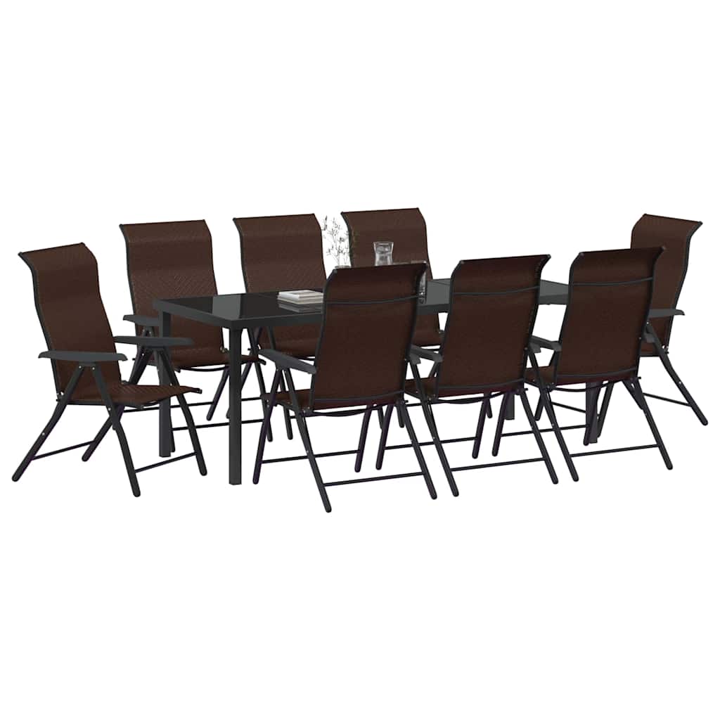 Garden Dining Set 9 pcs Brown Powder-Coated Steel