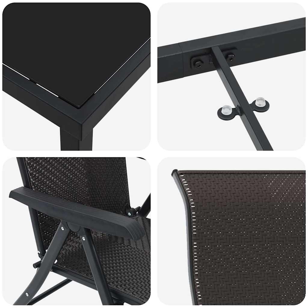 Garden Dining Set 7 pcs Black Coffee Powder-Coated Steel