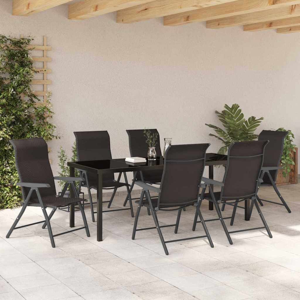 Garden Dining Set 7 pcs Black Coffee Powder-Coated Steel