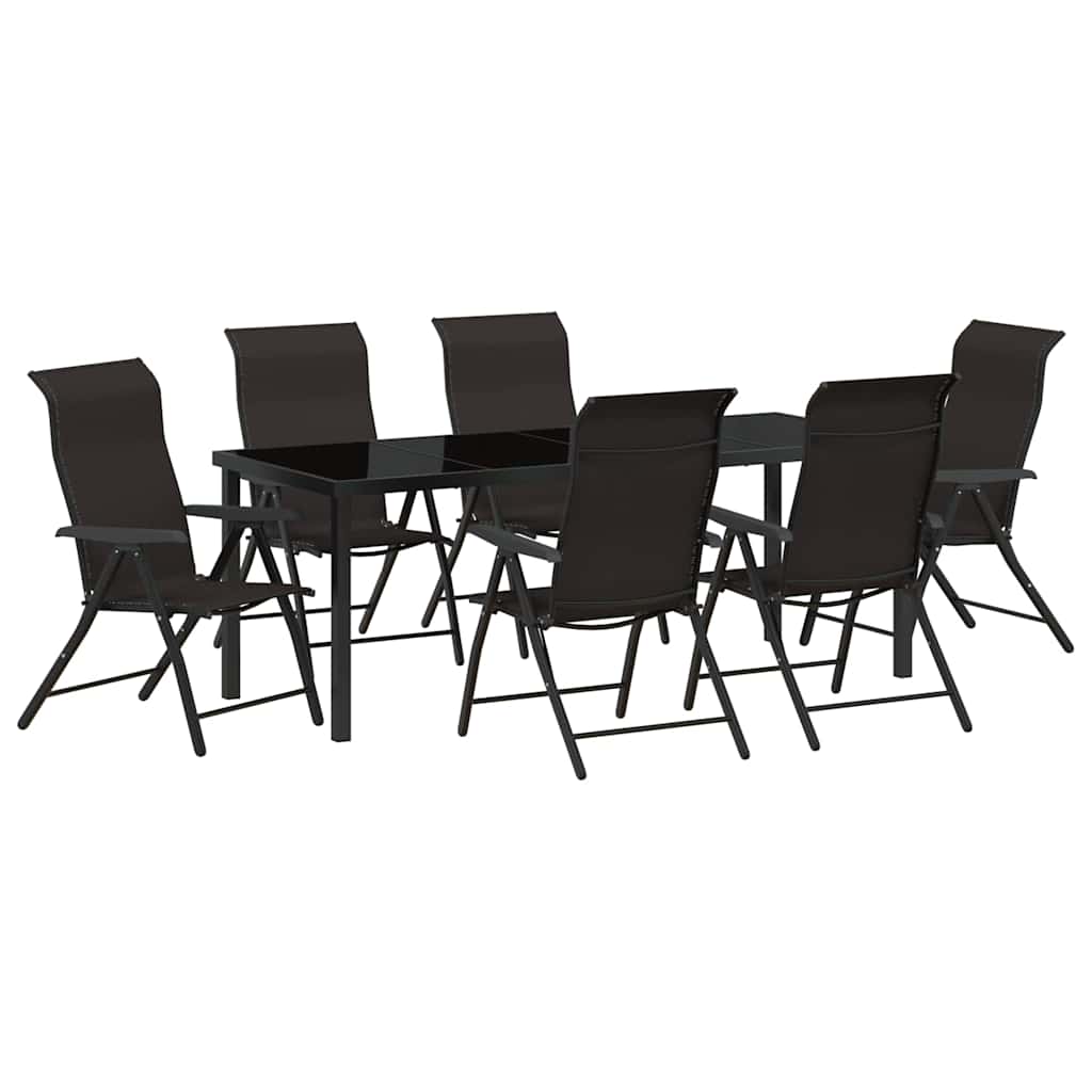 Garden Dining Set 7 pcs Black Coffee Powder-Coated Steel