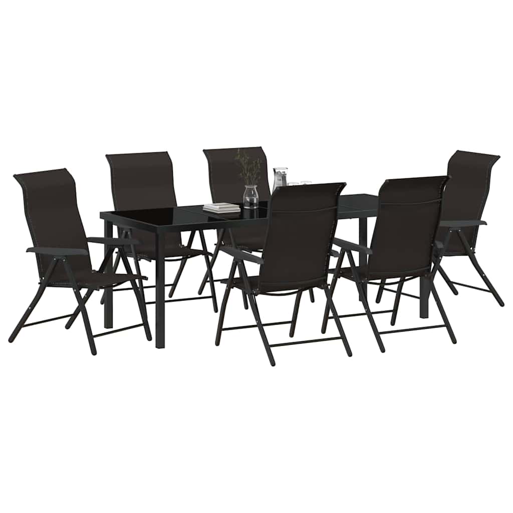 Garden Dining Set 7 pcs Black Coffee Powder-Coated Steel