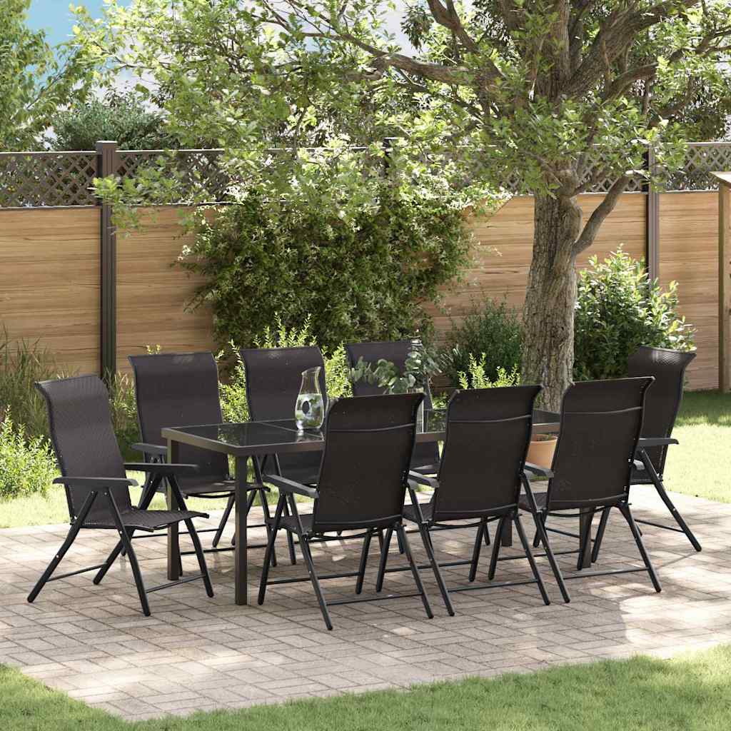 Garden Dining Set 9 pcs Black Coffee Powder-Coated Steel