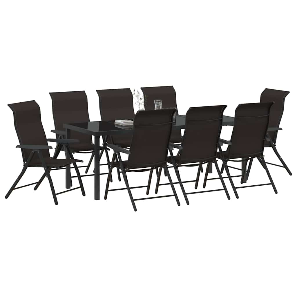 Garden Dining Set 9 pcs Black Coffee Powder-Coated Steel