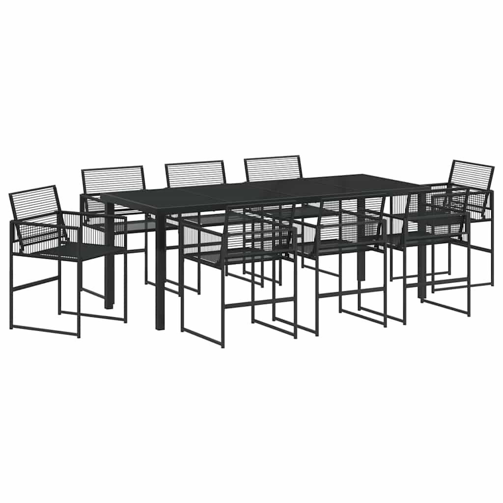 Garden Dining Set 9 pcs Black Powder-Coated Steel
