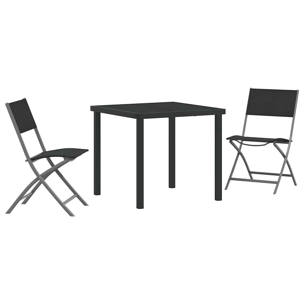 Garden Dining Set Folding 3 pcs Black Textilene and steel