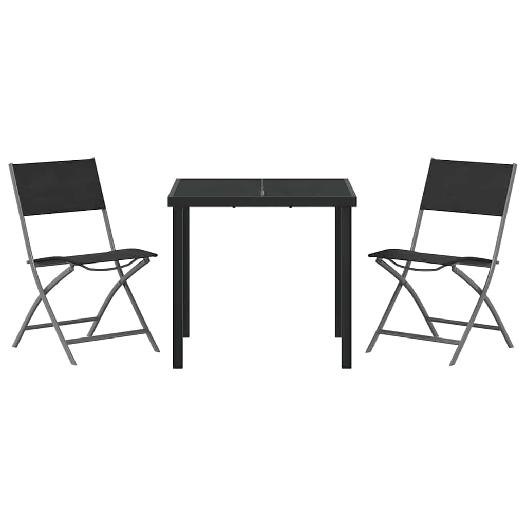 Garden Dining Set Folding 3 pcs Black Textilene and steel