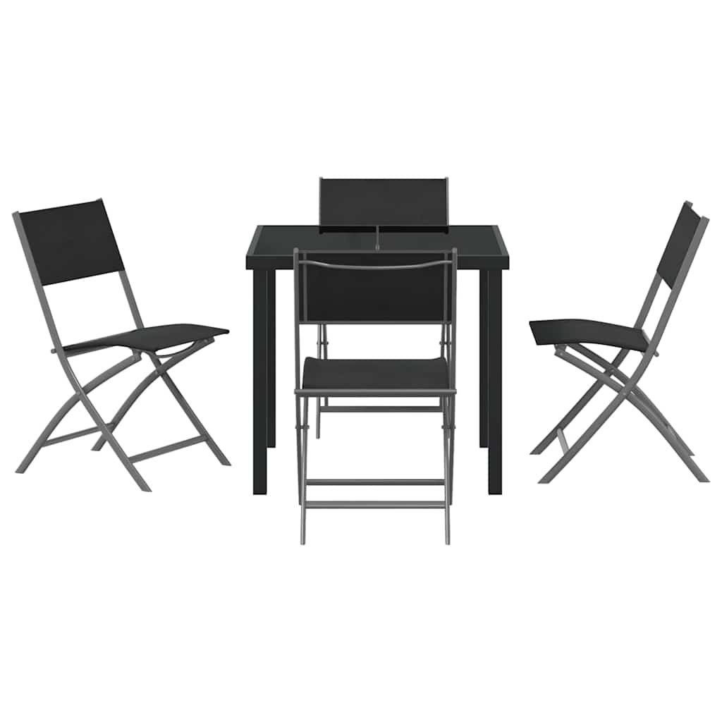 Garden Dining Set Folding 5 pcs Black Textilene and steel