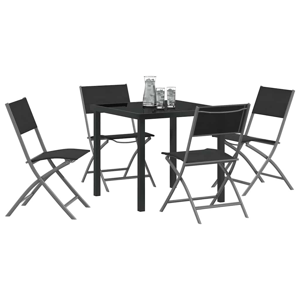 Garden Dining Set Folding 5 pcs Black Textilene and steel