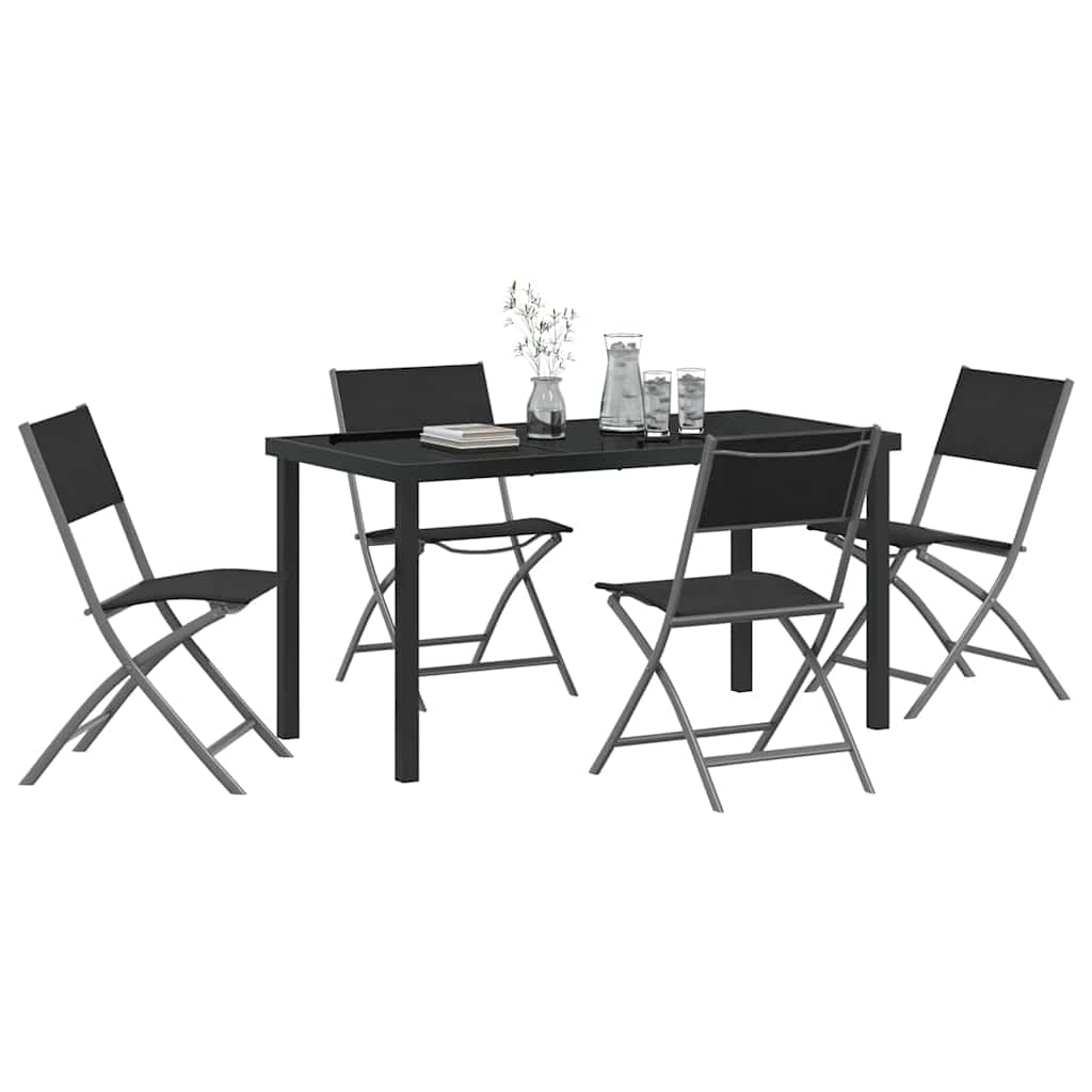 Garden Dining Set Folding 5 pcs Black Textilene and steel