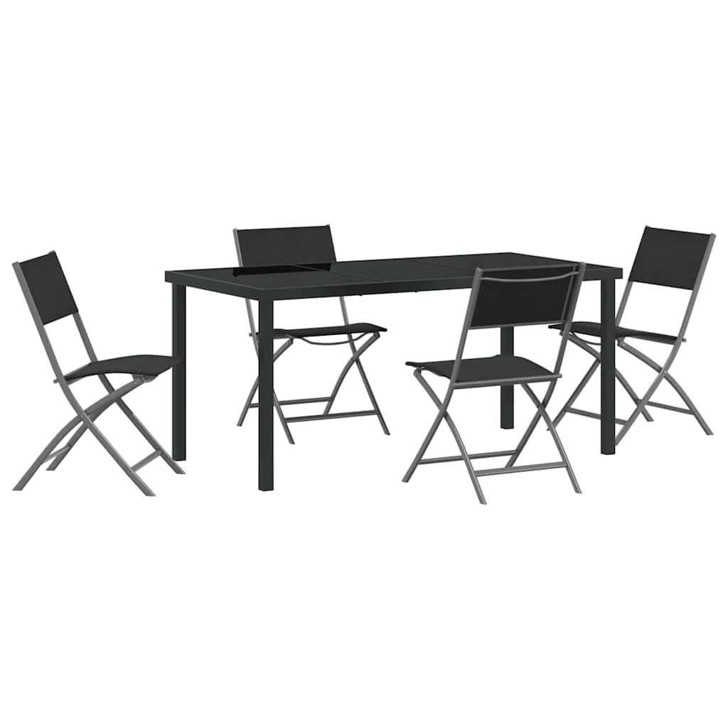 Garden Dining Set Folding 5 pcs Black Textilene and steel