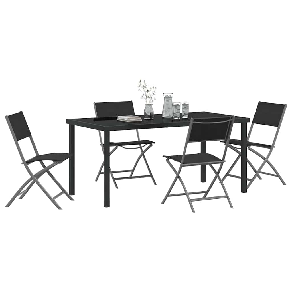 Garden Dining Set Folding 5 pcs Black Textilene and steel