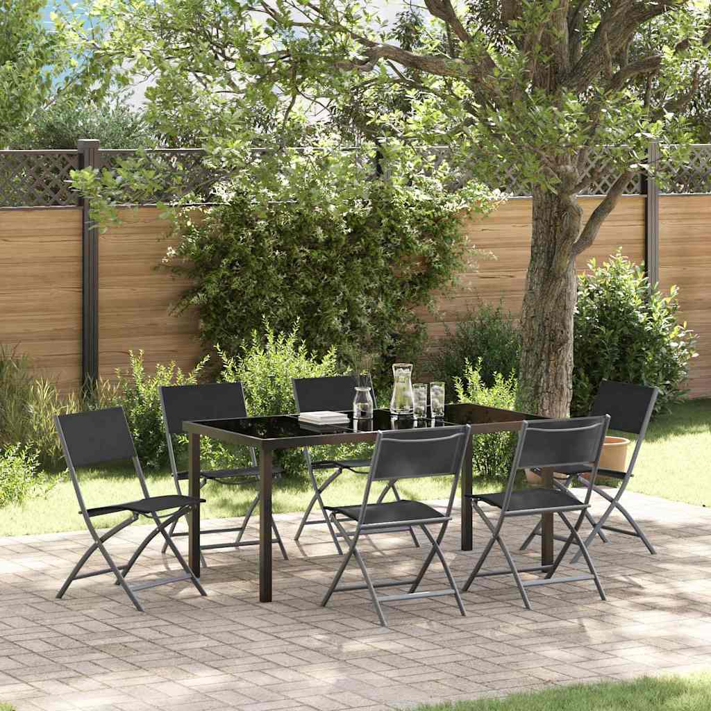 Garden Dining Set Folding 7 pcs Black Textilene and steel
