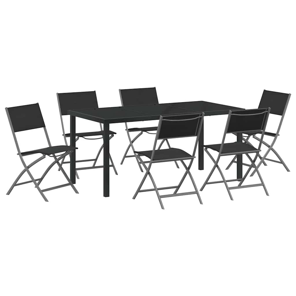 Garden Dining Set Folding 7 pcs Black Textilene and steel