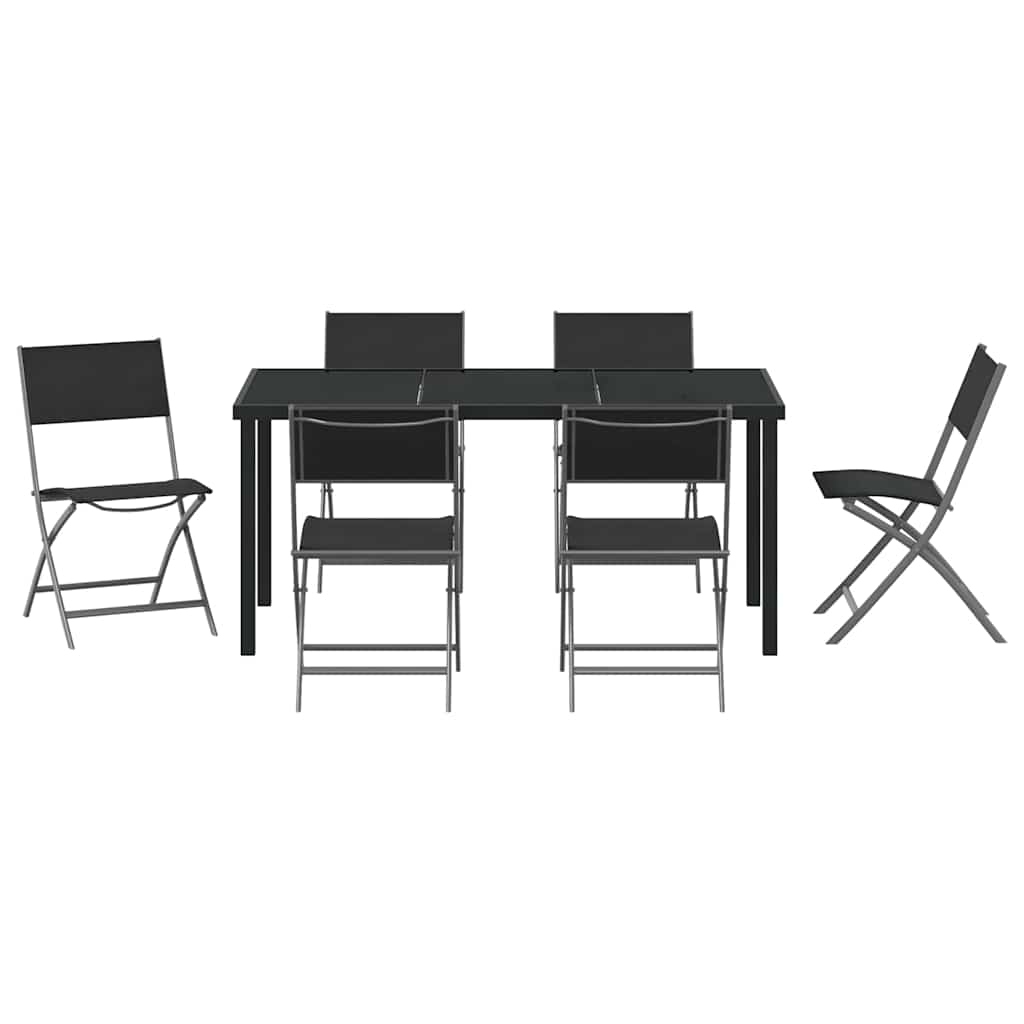 Garden Dining Set Folding 7 pcs Black Textilene and steel