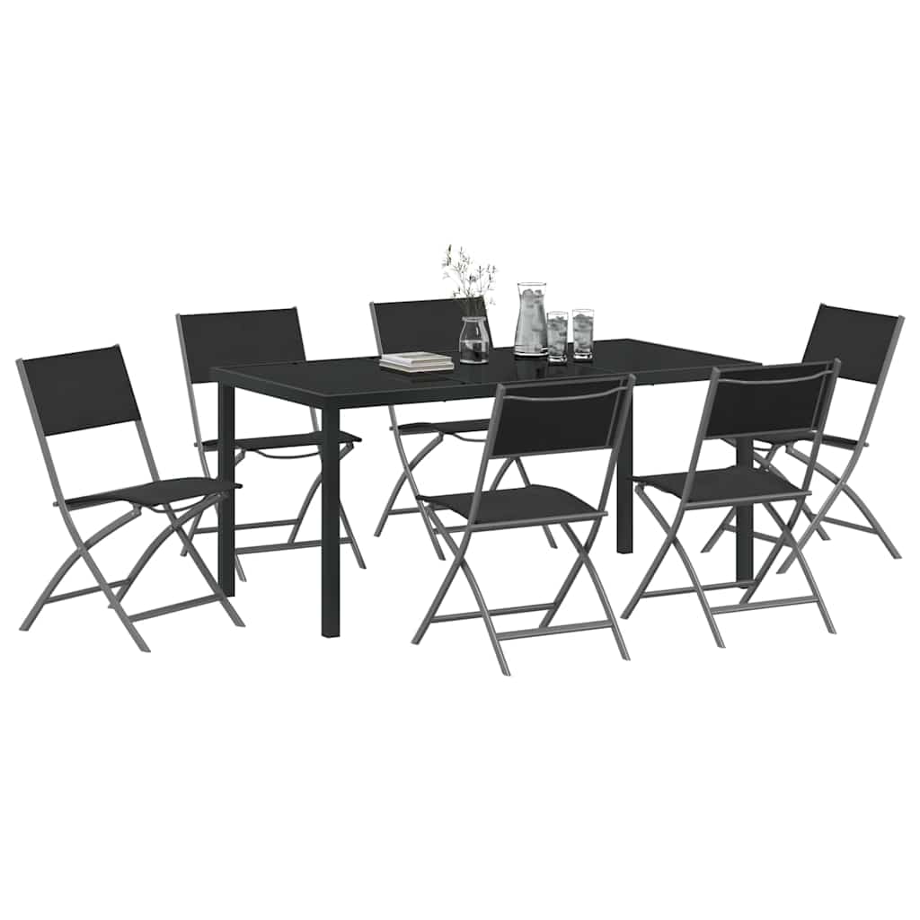 Garden Dining Set Folding 7 pcs Black Textilene and steel