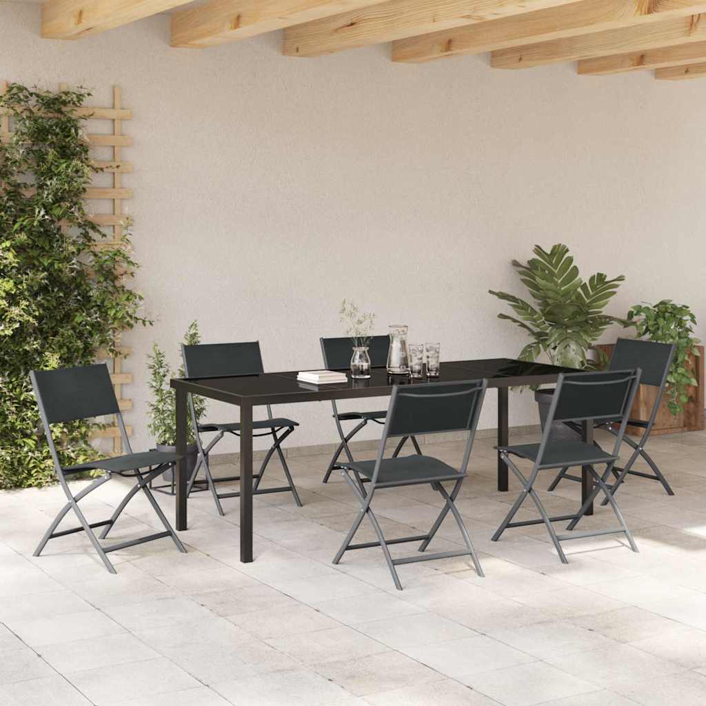 Garden Dining Set Folding 7 pcs Black Powder-Coated Steel