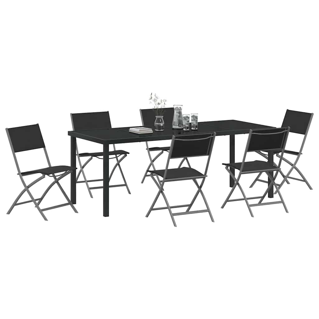 Garden Dining Set Folding 7 pcs Black Powder-Coated Steel