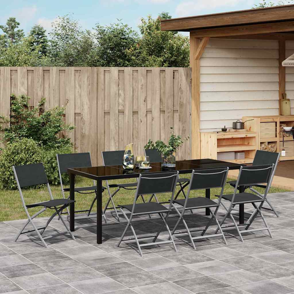 Garden Dining Set Folding 9 pcs Black Powder-Coated Steel