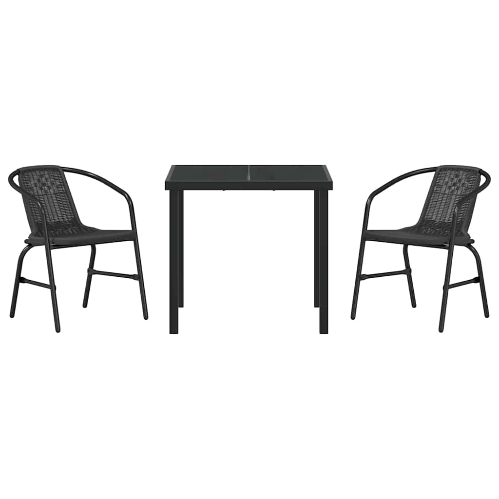 Garden Dining Set 3 pcs Black Poly rattan