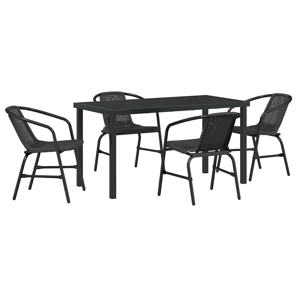 Garden Dining Set 5 pcs Black Poly rattan