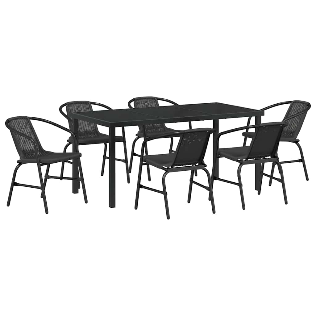 Garden Dining Set 7 pcs Black Poly rattan