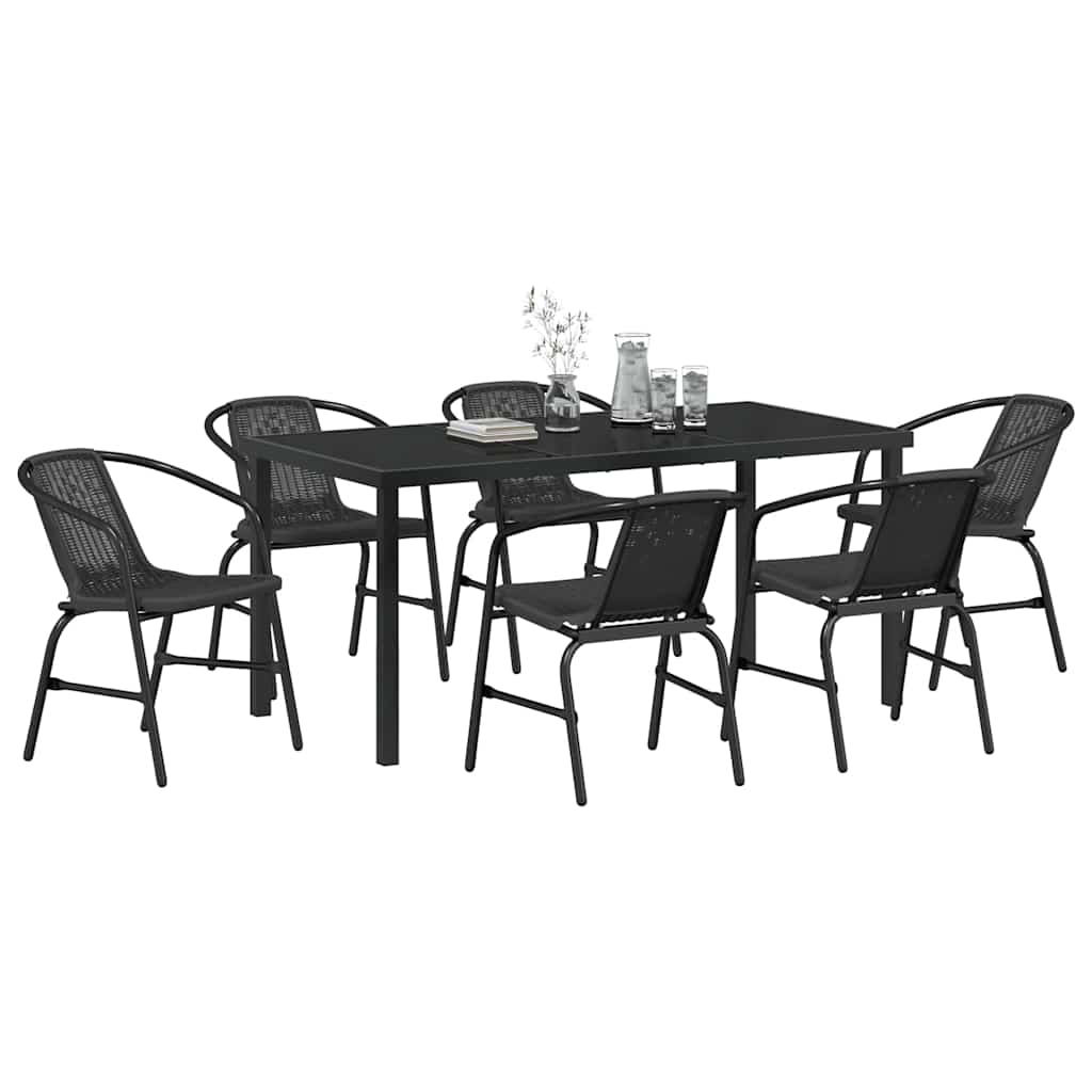 Garden Dining Set 7 pcs Black Poly rattan