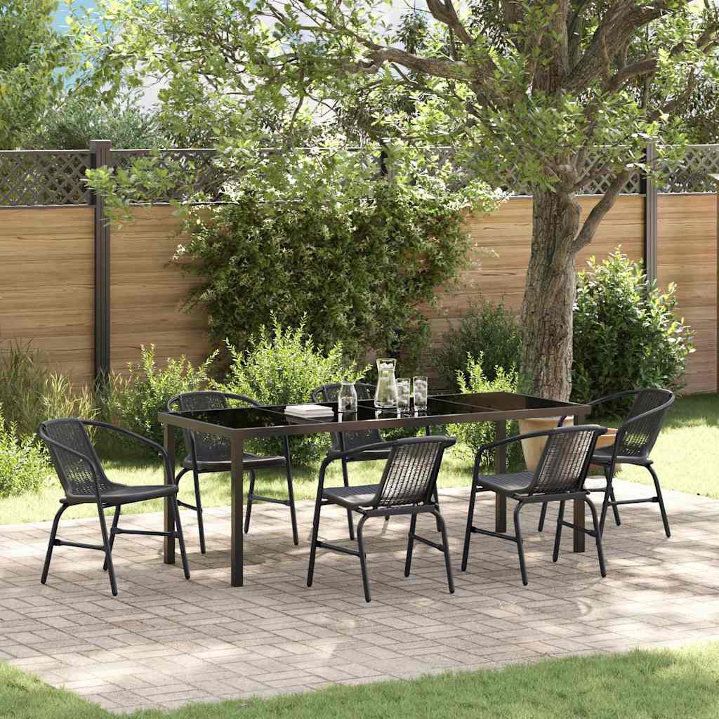 Garden Dining Set 7 pcs Black Powder-Coated Steel