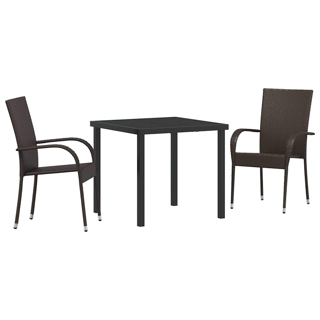 Garden Dining Set 3 pcs Brown Poly rattan