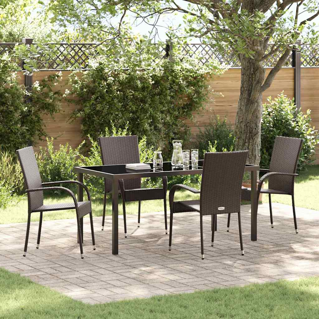 Garden Dining Set 5 pcs Brown Poly rattan