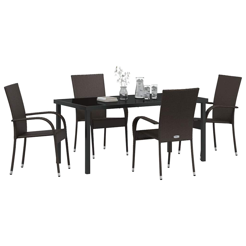 Garden Dining Set 5 pcs Brown Poly rattan