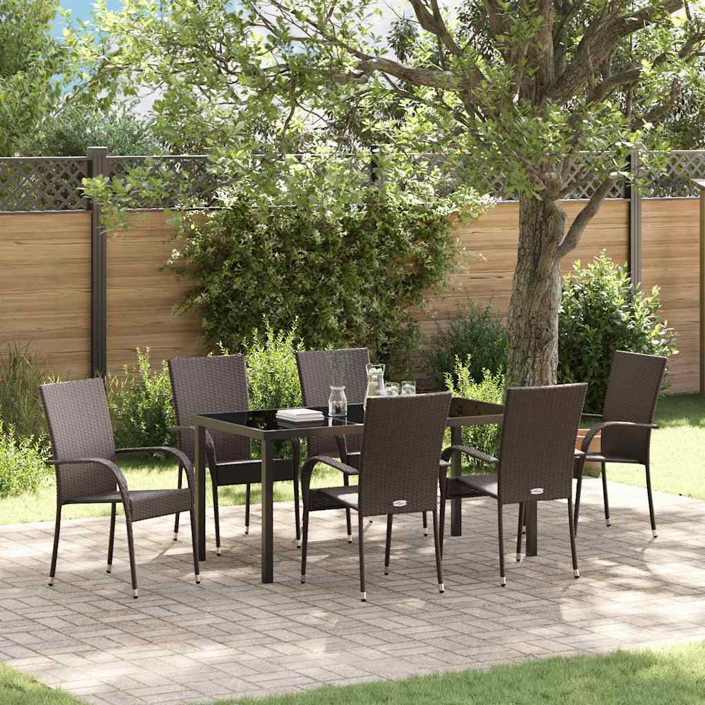 Garden Dining Set 7 pcs Brown Poly rattan