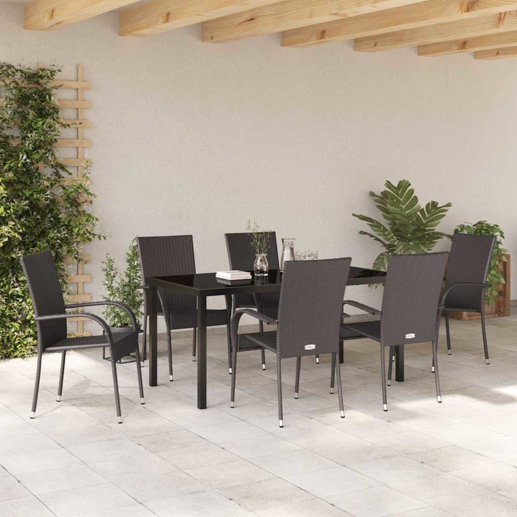 Garden Dining Set 7 pcs Brown Poly rattan