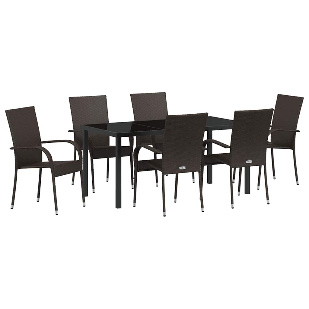 Garden Dining Set 7 pcs Brown Poly rattan