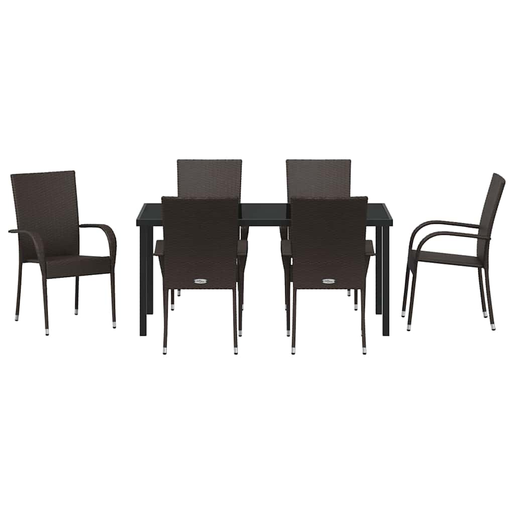 Garden Dining Set 7 pcs Brown Poly rattan