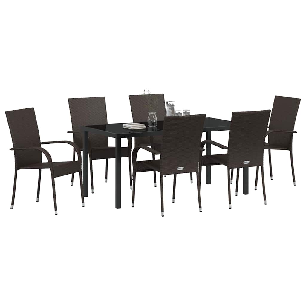 Garden Dining Set 7 pcs Brown Poly rattan