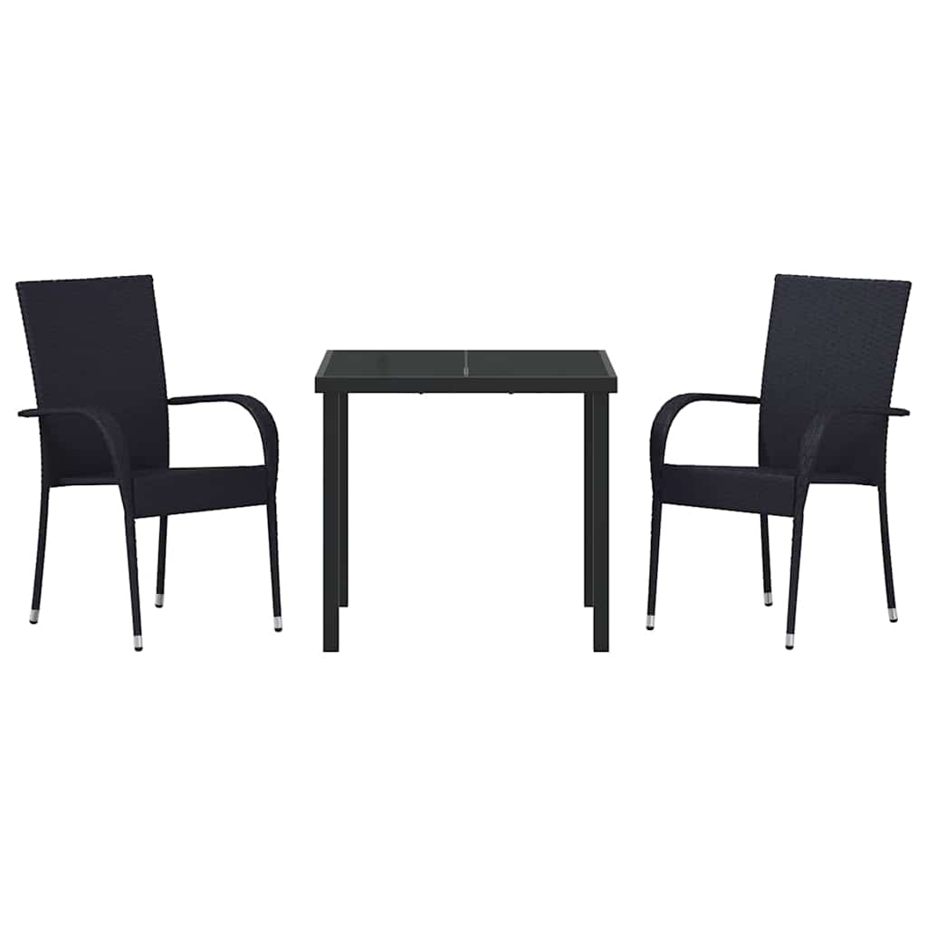 Garden Dining Set 3 pcs Black Poly rattan
