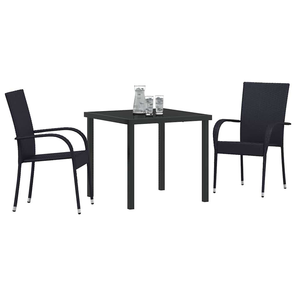 Garden Dining Set 3 pcs Black Poly rattan