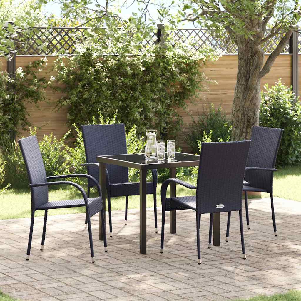 Garden Dining Set 5 pcs Black Poly rattan