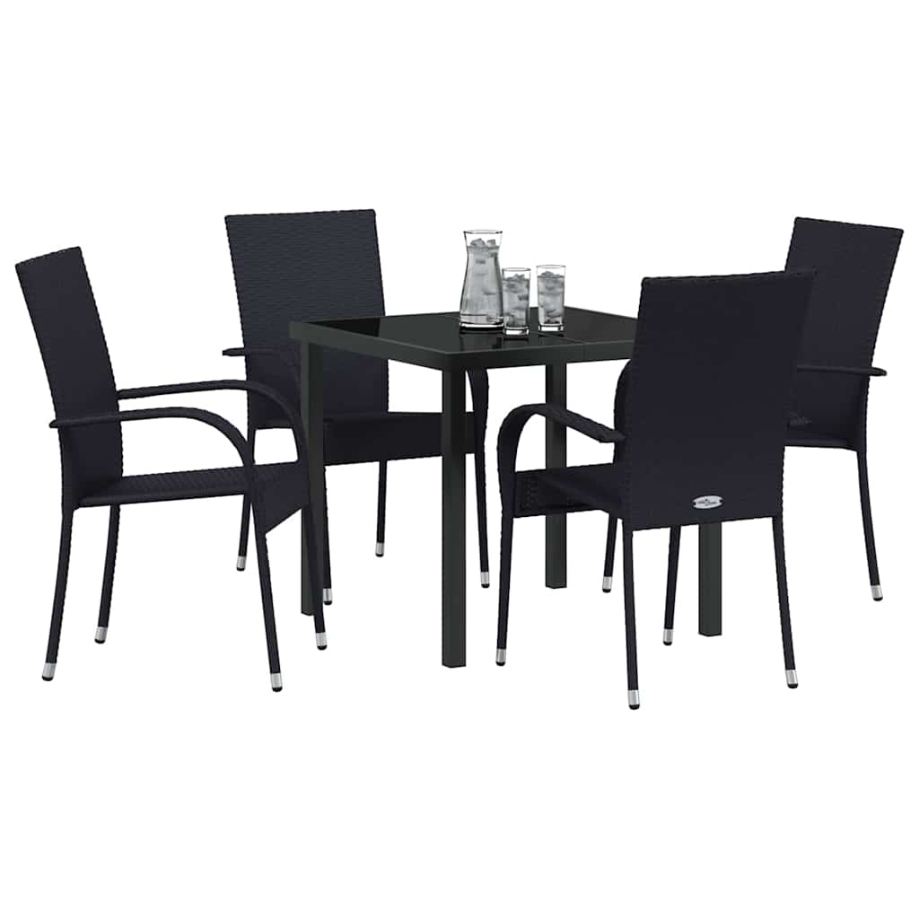 Garden Dining Set 5 pcs Black Poly rattan