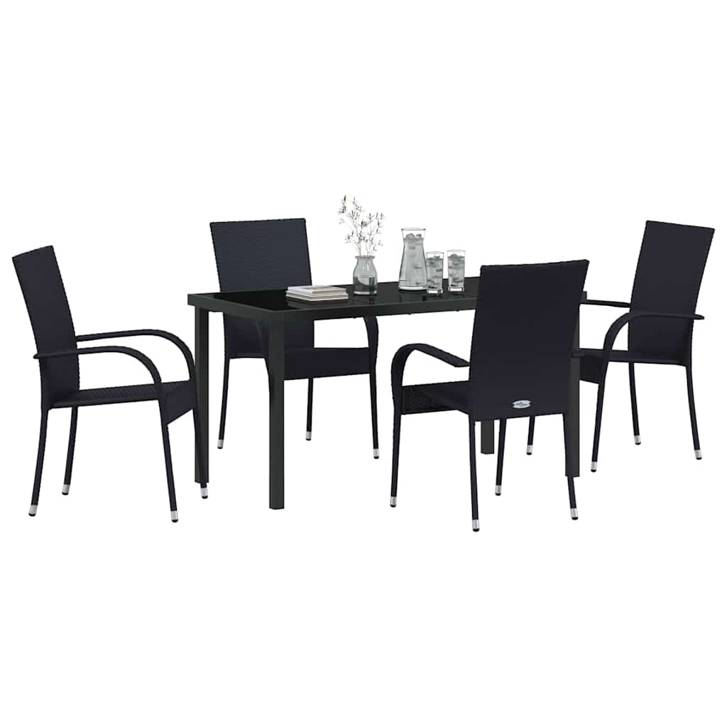 Garden Dining Set 5 pcs Black Poly rattan