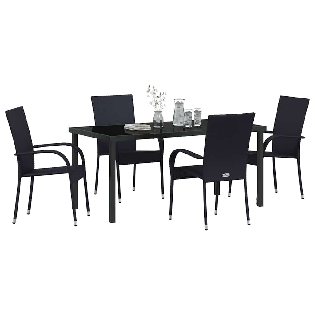 Garden Dining Set 5 pcs Black Poly rattan