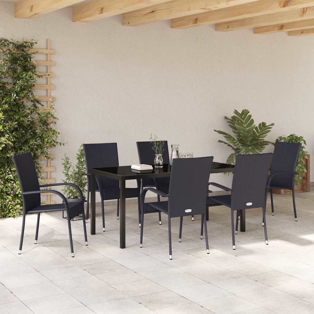 Garden Dining Set 7 pcs Black Poly rattan