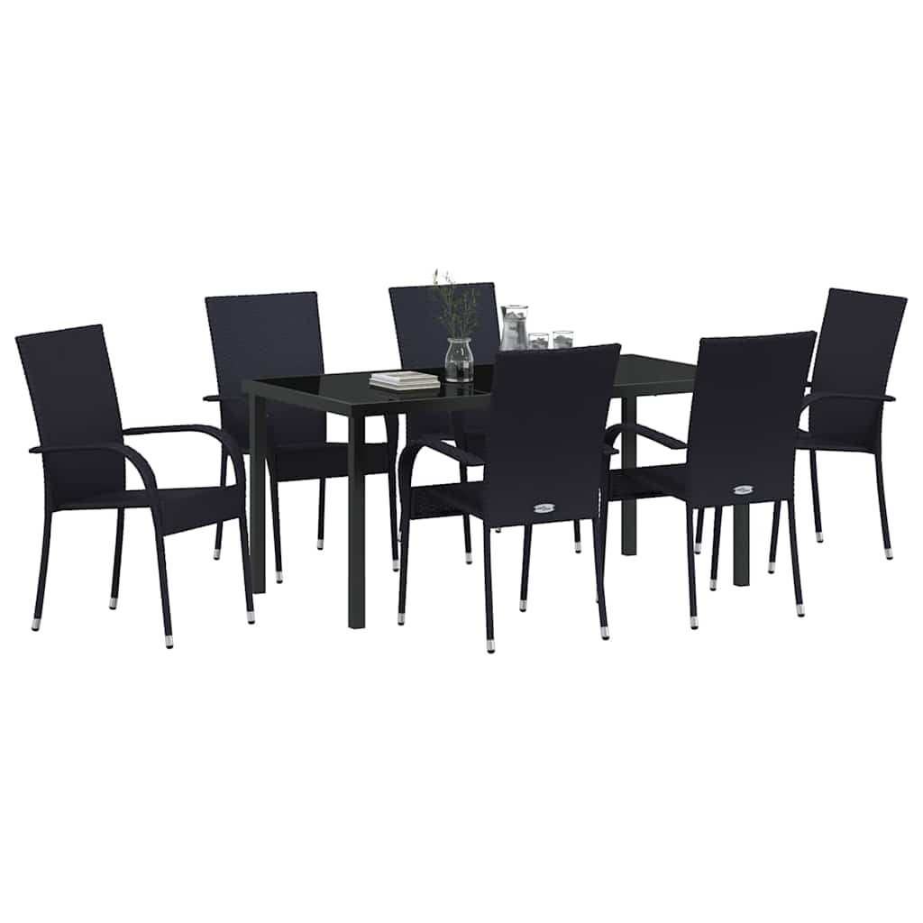 Garden Dining Set 7 pcs Black Poly rattan