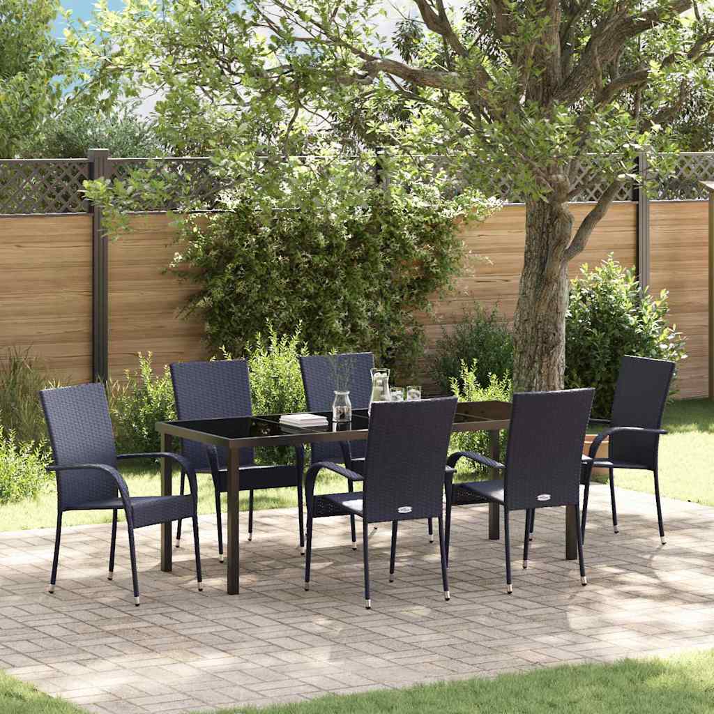 Garden Dining Set 7 pcs Black Powder-Coated Steel