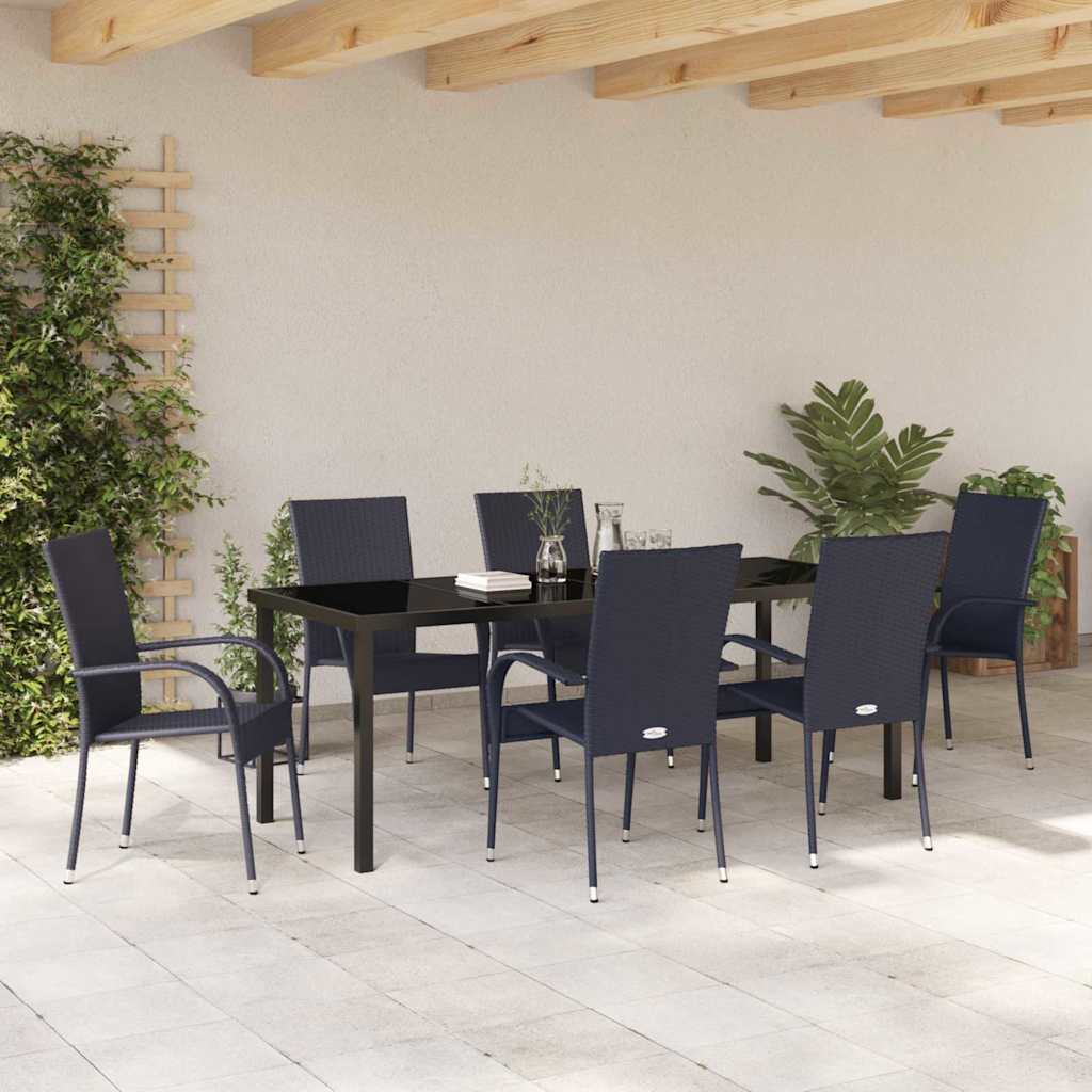 Garden Dining Set 7 pcs Black Powder-Coated Steel