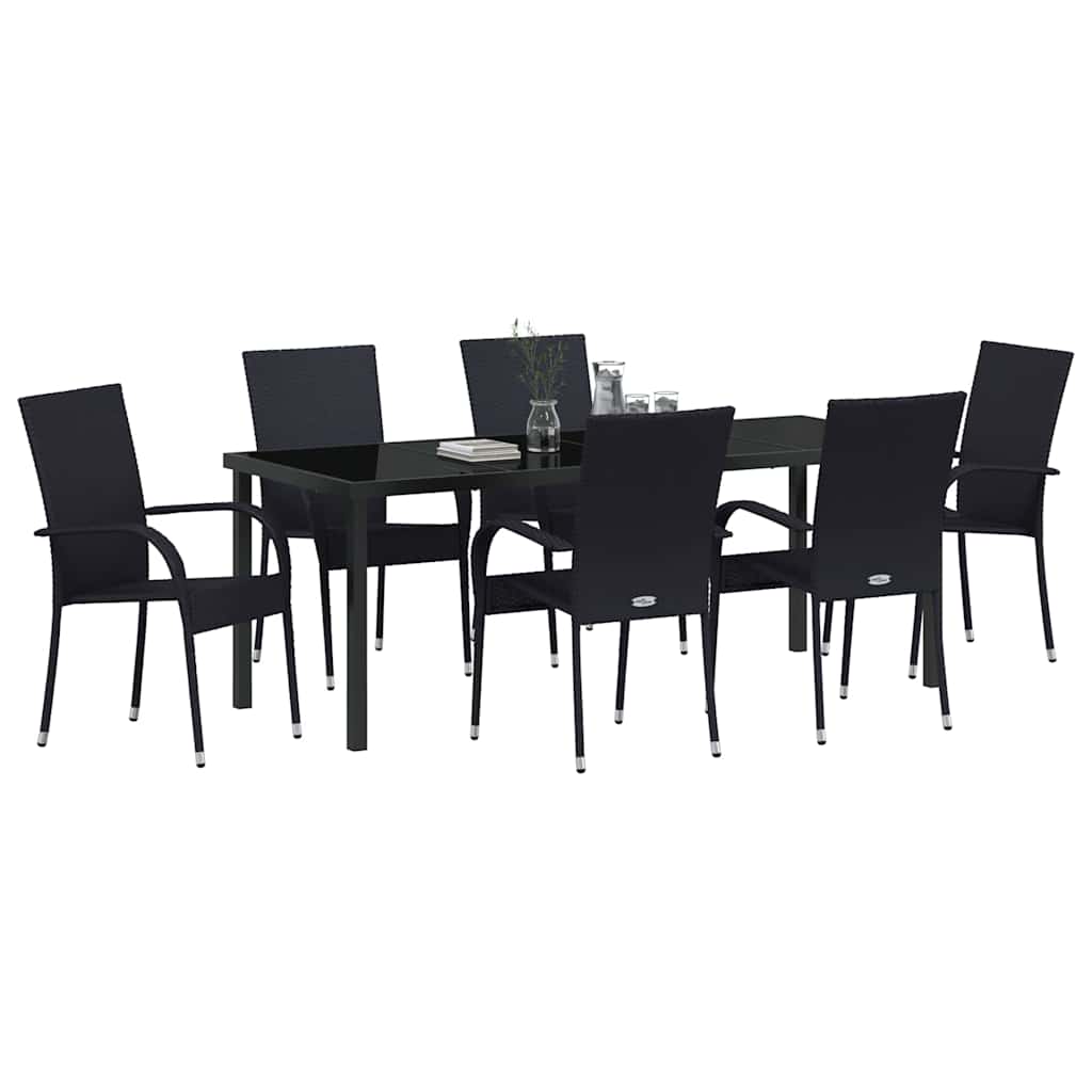 Garden Dining Set 7 pcs Black Powder-Coated Steel