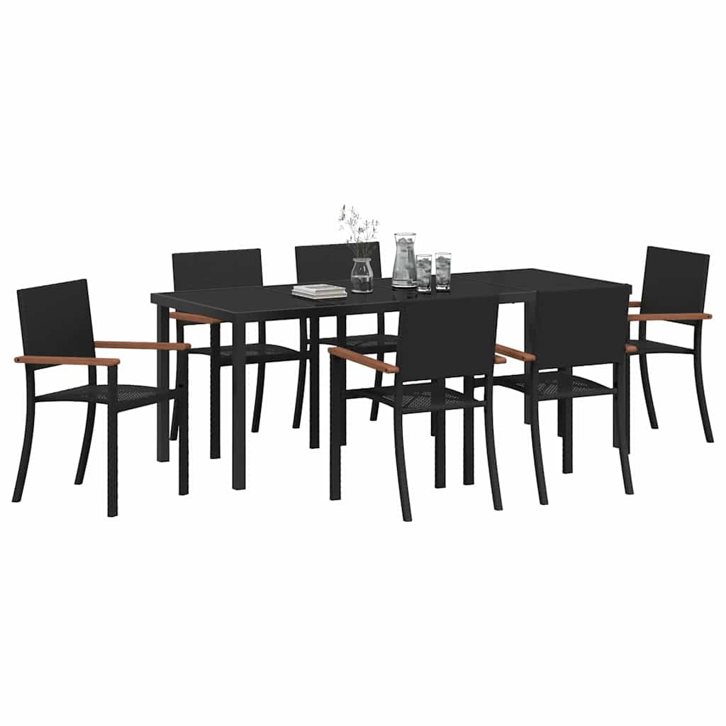 Garden Dining Set 7 pcs Black Powder-Coated Steel