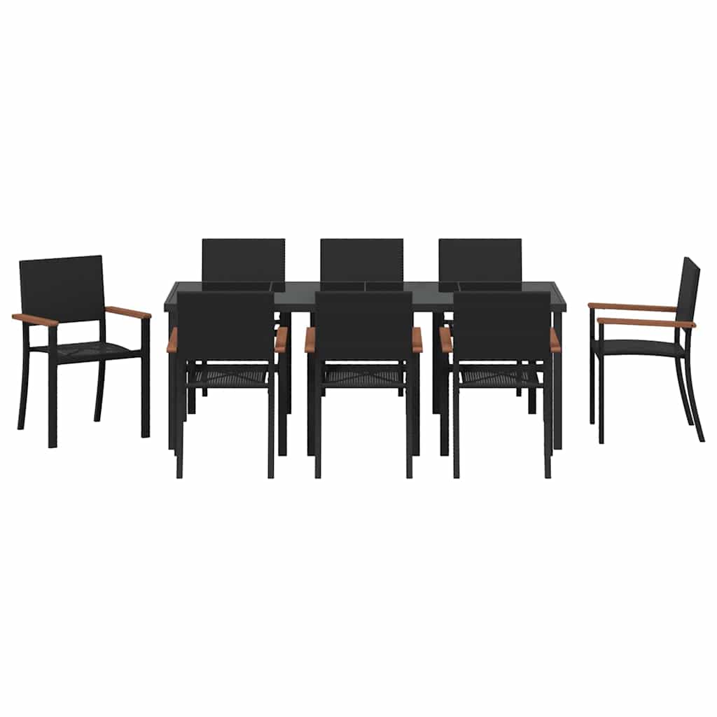 Garden Dining Set 9 pcs Black Powder-Coated Steel