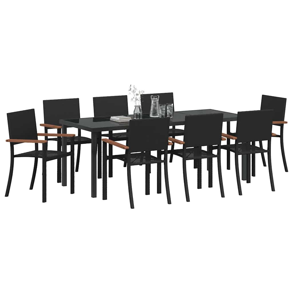 Garden Dining Set 9 pcs Black Powder-Coated Steel