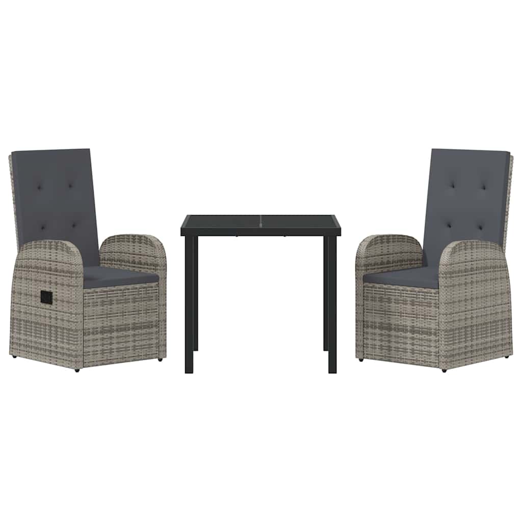 Garden Dining Set with Cushion 3 pcs Grey Poly Rattan